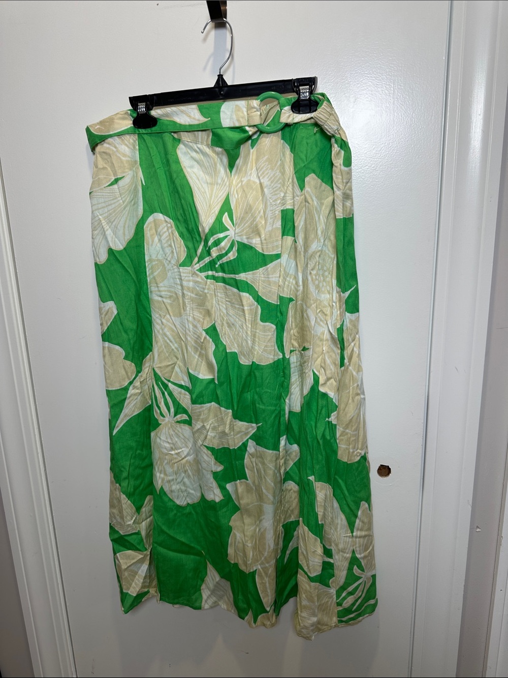 Green Floral Maxi Skirt with Cream Blooms (61)